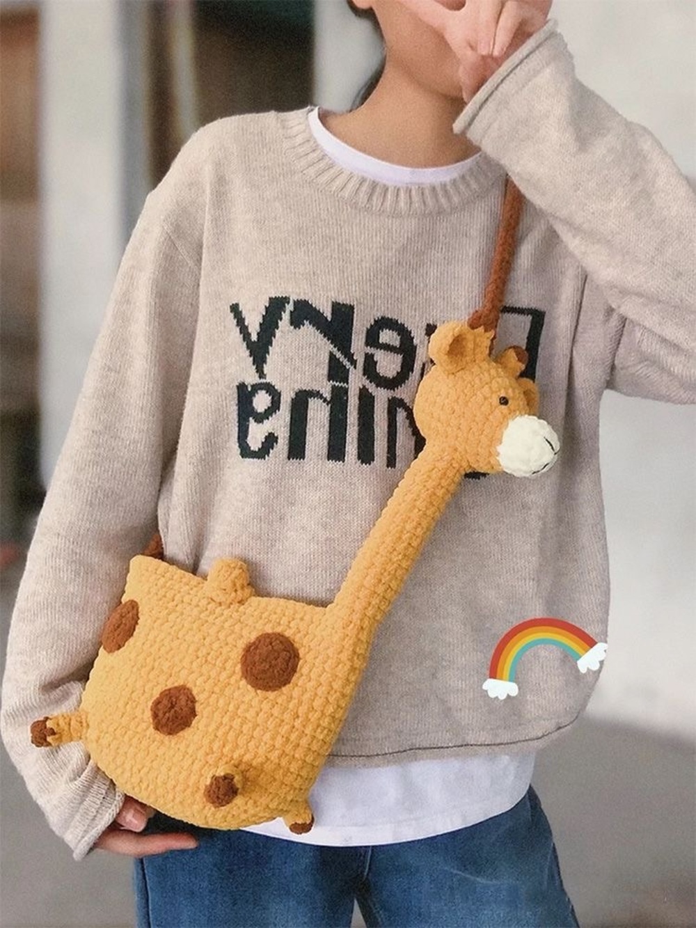 Handmade Crochet Kit Giraffe Crossbody Bag – DIY Chenille Yarn Kit